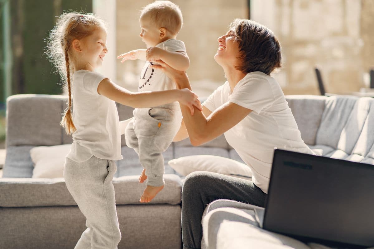 A family playing together at home